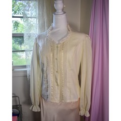 Vintage Kir of California Cream Lace Ruffle Blouse Victorian Romantic Large