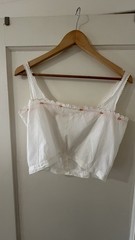 Antique 1900s White Cotton Camisole / Chemise CrochetLace & Pink Ribbon