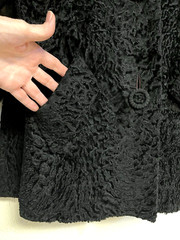Vintage Mannis Black Karakul Curly Lamb Mink Fur Collar Cuffs 3/4 Coat Jacket M