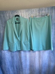 Vtg 70s Petite Concept Devon Skirt Blazer 2pc Set Sky Blue Union Made Sz 16 GUC