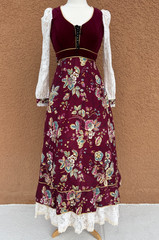 Vintage 1970’s GUNNE SAX Jessica Burgundy Floral Maxi Dress HTF Size 13 REPAIRED