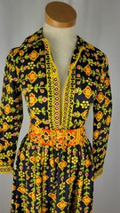 70s Vintage Vtg Yellow Bright Dutch Floral Hostess Maxi Dress Nancy Greer Sz S