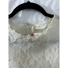 Vintage 80s Ivory Lace Drop Waist Midi Dress Short Flutter Sleeve Bow Size 7/8