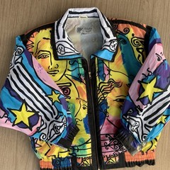 Vintage Jacket Giacca Sport Picasso-style multicolor abstract print Zipper Sz L