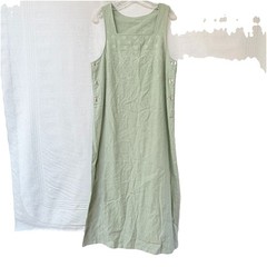 White Stag Womens Medium Linen Dress Solid Light Green Long Medium Overall Boho