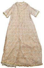 Vintage Odette Barsa Robe Lace Overlay Blue, Beige, Ribbon Trim Short,Snaps S/M