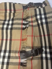 Vintage Burberrys Made In Scotland Nova Check Wool Wrap Kilt Skirt Buckles 14