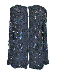 Vintage 70s Joseph Le Bon Sequin Jacket Black Beaded Silk Chiffon S Women