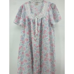 Vintage Carriage Court Floral Lace Nightgown Robe Pastel Pink Blue Seersucker