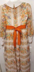 Vintage 70’s Handmade Orange & White Floral Long Prairie Maxi Lined Dress