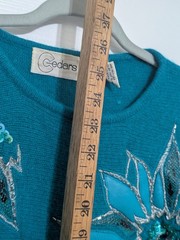 Vintage 80s Cedars Teal Lambswool Angora Sequin Embellished Sweater Womens Sz M