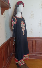 Vintage 1960s Embroidered Black/Red/Gold Chiffon Boho/Festival Caftan Maxi-dress