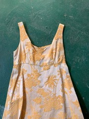 Vintage 1950s Velvet Embossed Floral Pattern Peach Gown Pleated Eveningwear