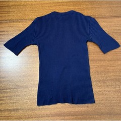 Vintage Courreges Paris Navy Blue Ribbed Knit Elbow Wool Sleeve Top Made France