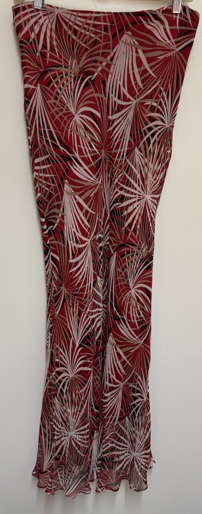 Vtg Y2K Willi Smith 100% Silk Maxi Skirt Red White Leaf Cottagecore Fairy Sz 10