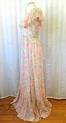 Vintage 1970s Maxi Dress by Camela Gown Semi Sheer Cape Capelet 36 37 M Wings