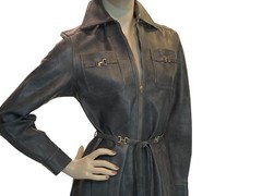 Sz S~M Vtg 60s MOD Gray VINYL COAT DRESS Joseph Magnin Ginala Front Zip Boho