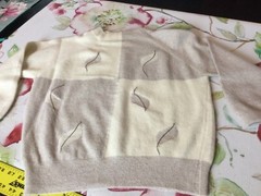 Vintage Sz 8 Bobbie Brooks Ivory & Beige Leaf Sweater Lamb Wool Pinup Glam