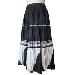 Vintage? Black/Ivory/Silver Southwestern Pleated Patio Skirt Rockabilly Size Med