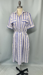Vintage Dress SIZE XS 4 PETITE blue white classic stripe SCHRADER SPORT 70s 80s