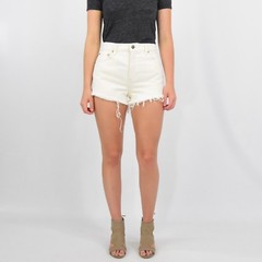 90s Vintage Womens Levis White High Waist Shorts 12 14 16 551 555 Cut Off Fringe