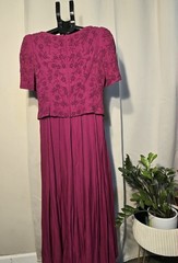 Vintage Marie St. Claire Beaded Embroidered Dress Size 6 Paded-Shoulder