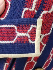 VTG 60s MOD Red Blue Tapestry Coat Sz S? Swing MCM Union Go-Go Groovy Baby FLAWS