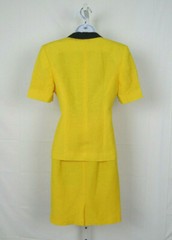 VTG 1980s HARVE BERNARD YELLOW SIZE 4 SKIRT & JACKET SUIT LINEN RAYON BLEND