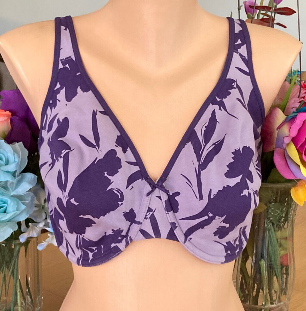 923 CACIQUE 42DDD Purple Floral Molded Cup Cotton blend Underwire Bra #9860