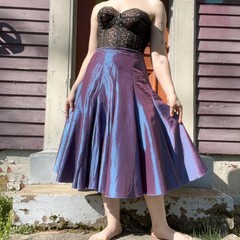 Vintage 1990s Purple Reflective Taffeta Velvet Ribbon Detail Circle Skirt Size M