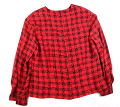VINTAGE RED & BLACK PLAID LONG SLEEVE SILKY TEXTURED BLOUSE JACQUELINE FERRAR 12