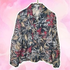 Draper’s & Damon’s Vintage 80s Partial Sheer Tropical Zip Blouse