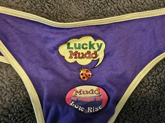 MUDD Women’s Low Rise Lucky Mudd Logo Thong Panties SMALL Purple NWT