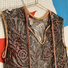 Vintage 20s Beaded Lace Top Drop Waist Tunic Floral Flapper Art Deco Antique
