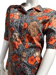 Vintage The Newline Black and Orange Flower Button Shirt Large