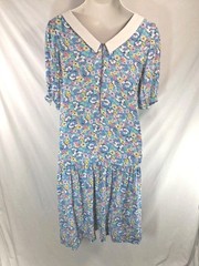 VTG 80s Jane Schaffhausen Women Dress Sz 8 Floral Dropped Waist Belle France USA