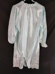 Vintage Fundamentals Petite Sz M Aqua Polyester Nightgown 3 Button Top Ruffle