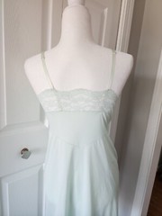 Vintage 70s 80s Vanity Fair Nightgown Nylon SZ 32 S Light Aqua Lace Adj Straps