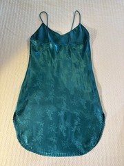 Vintage 80s Turquoise Blue Satin Slip Mini Dress Asian Brocade Boho Glam Doll M