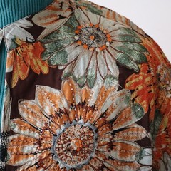Vintage Embroidered Anu Jacket 100% Pure Silk, Orange, Gray, Brown Floral Sz Med