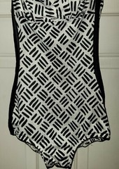 Rose Marie Reid Vtg. Mod swimsuit black white geometric Size 12