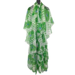 Vintage 1970s Green Chiffon Maxi Dress & Cape Set Polka Dot Floral Boho S XS