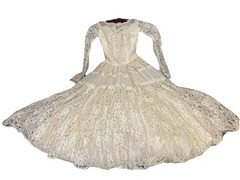 Vtg 1950’s Maurer Ivory Full Lace Wedding Dress-Bust 30/2XS