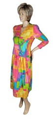 Vtg Anne Crimmins For UMI Collections Bold Neon Geometric Skirt Jacket Suit 10