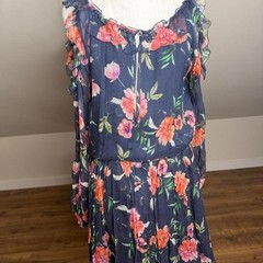 Johnny Was 100% Silk Floral Boho Mini Dress Cottagecore Romantic Festival