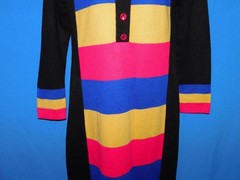 Vintage Tarni S Black Yellow Blue Knit Sweater Dress Color Block Midi Side Slits
