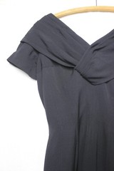 Vtg 50s SUZY PERETTE Black Dress Draped Low Neck Slim Skirt Xs/S w25 Pinup Rare