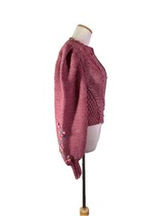 Vintage Trachten Pink Knit Cardigan Puffed Sleeves Floral Cottagecore
