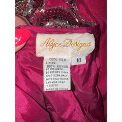 Alyce Designs Silk Beaded Gown Women Magenta Sequin V-Neck Vintage Dress 10