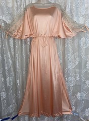 VTG NWT L XL PEACH VANITY FAIR Nylon Hostess Caftan Nightgown Negligee Gown